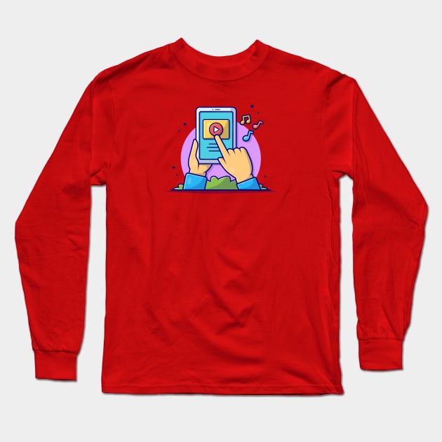 Hand Play Music Video On Tablet Cartoon Vector Icon Illustration Long Sleeve T-Shirt by Catalyst Labs
